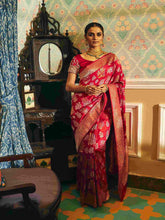 Banarsi Katan Silk Saree with Golden Silver Zari Work and Meenakari - House of Surya